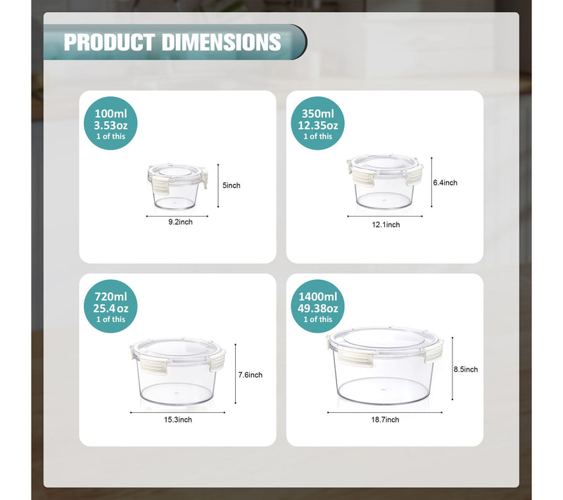 Sorbus Airtight Plastic Food Container, Round Beige Lid, 4-Pk — View 3