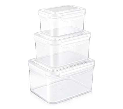 Sorbus Airtight Plastic Food Container, Rectangle White Lid3Pk