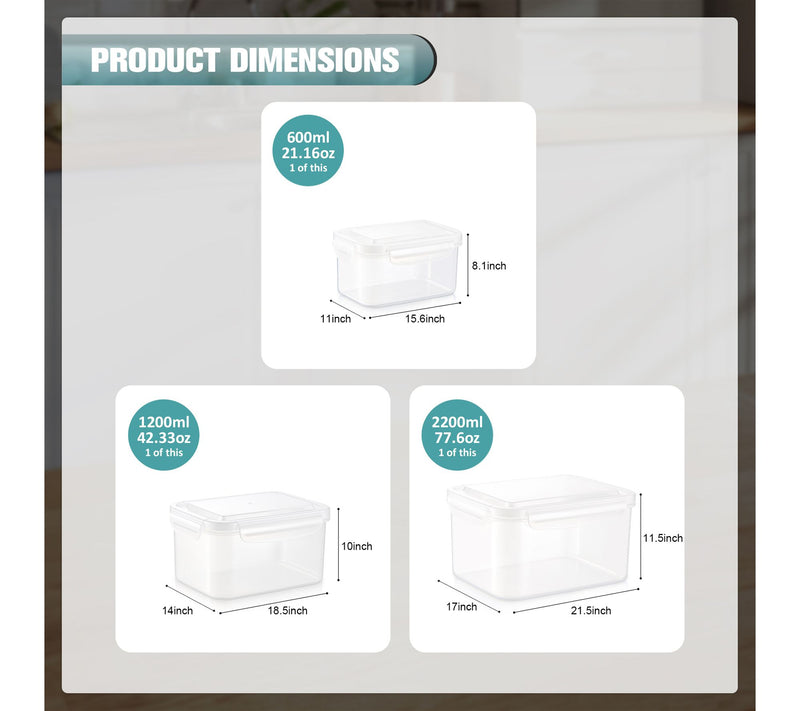 Sorbus Airtight Plastic Food Container, Rectangle White Lid3Pk — View 3