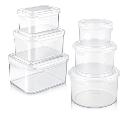 Sorbus Airtight Plastic Food Container, Round Rectangle -6Pack