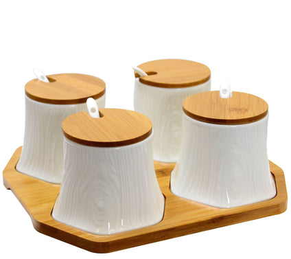 Elama Condiment Container Spice Jar Set - TreeTrunk Texture