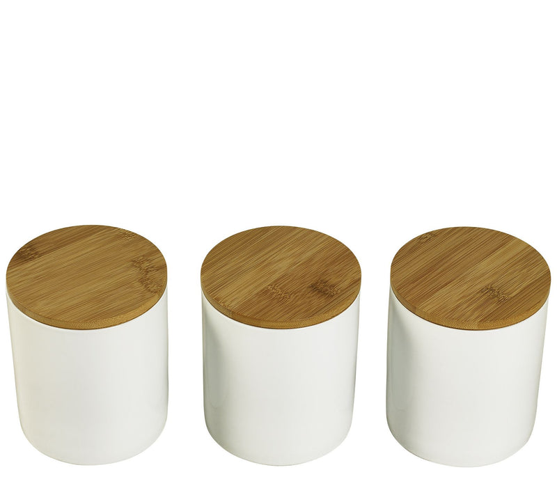 Denmark Set of 3 Porcelain Canisters with Bamboo Lids — Main view