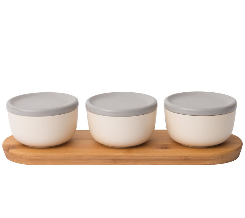 BergHOFF Leo 3-Piece Covered Bowl Set with Bamboo Tray — Main view