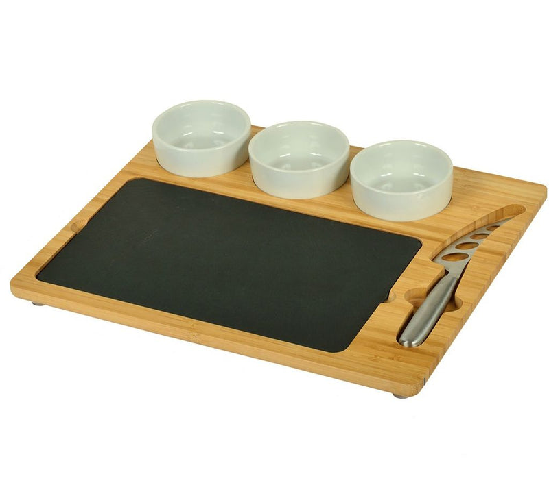 Picnic at Ascot Bamboo & Slate Cheese Board w/3 Bowls & Knife — Main view
