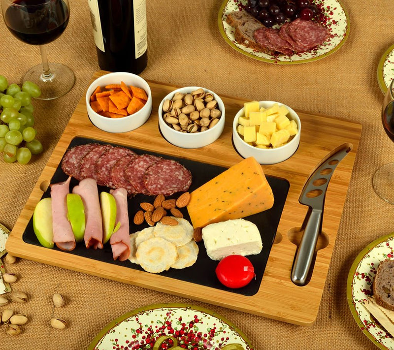 Picnic at Ascot Bamboo & Slate Cheese Board w/3 Bowls & Knife — View 5