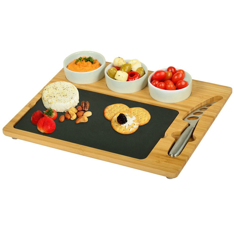 Picnic at Ascot Bamboo & Slate Cheese Board w/3 Bowls & Knife — View 2