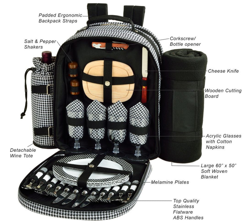 Picnic at Ascot Picnic Backpack w/ Blanket for4, Houndstooth — View 3