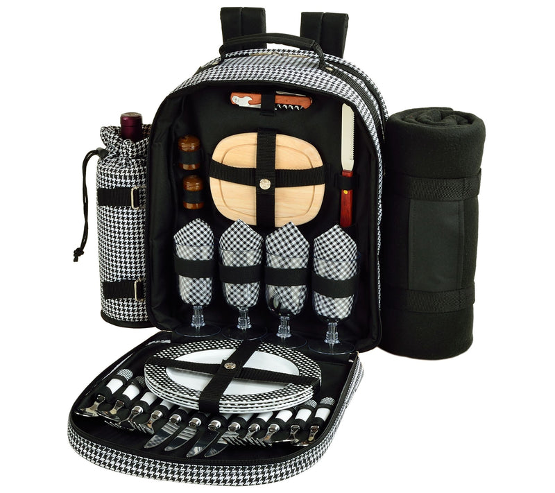 Picnic at Ascot Picnic Backpack w/ Blanket for4, Houndstooth — Main view