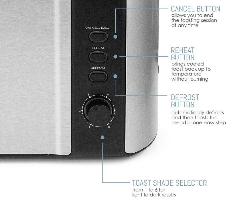 Elite Gourmet Stainless Steel 4-Slice Long-SloToaster — View 3