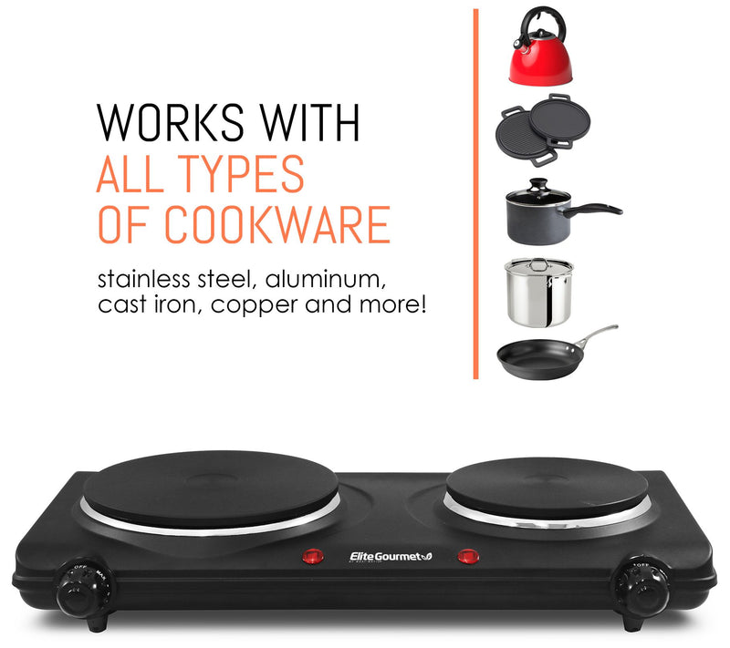 Elite Cuisine Electric Double Cast Burner Hot Plate — View 7