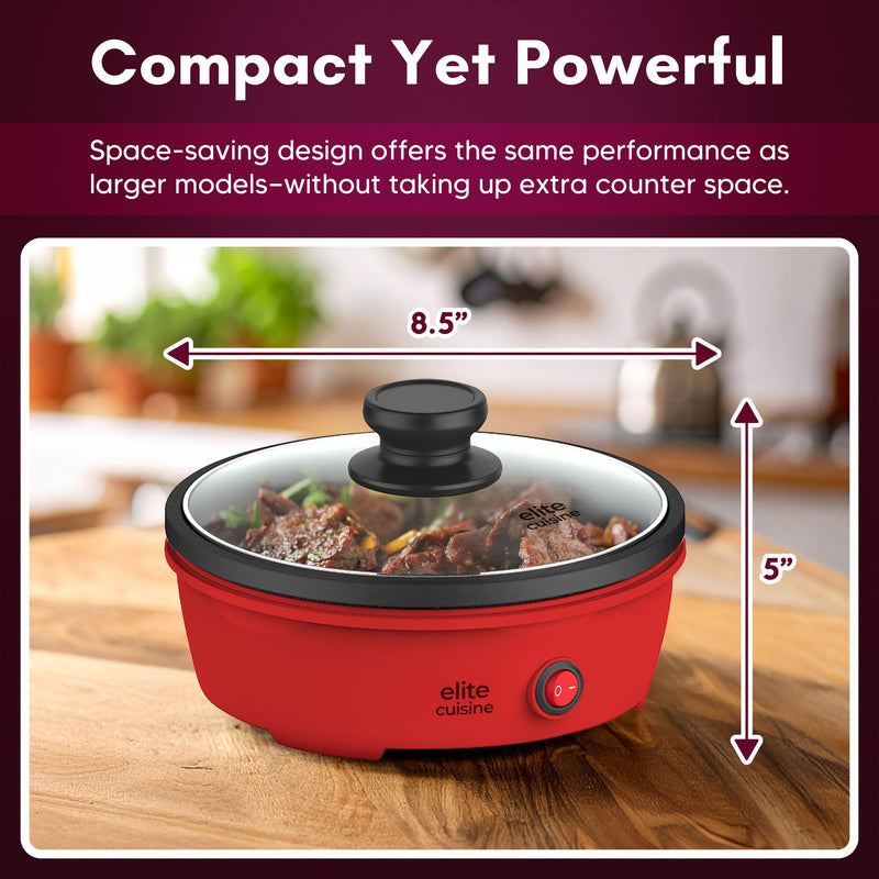 Elite Gourmet 8.5" Personal Electric Skillet w/Glass Lid — View 5