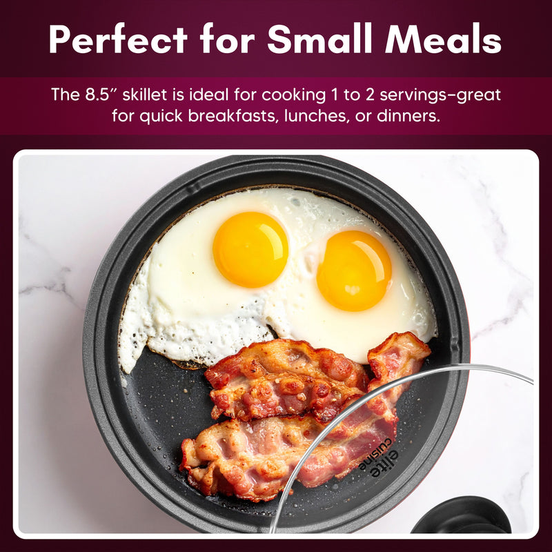 Elite Gourmet 8.5" Personal Electric Skillet w/Glass Lid — View 3