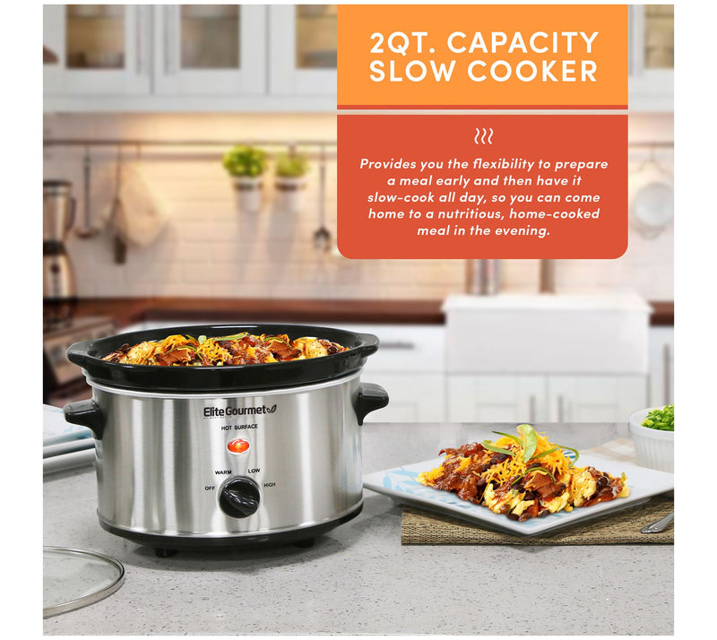 Elite Gourmet 2 Qt Oval Stainless Steel Slow Cooker — View 6