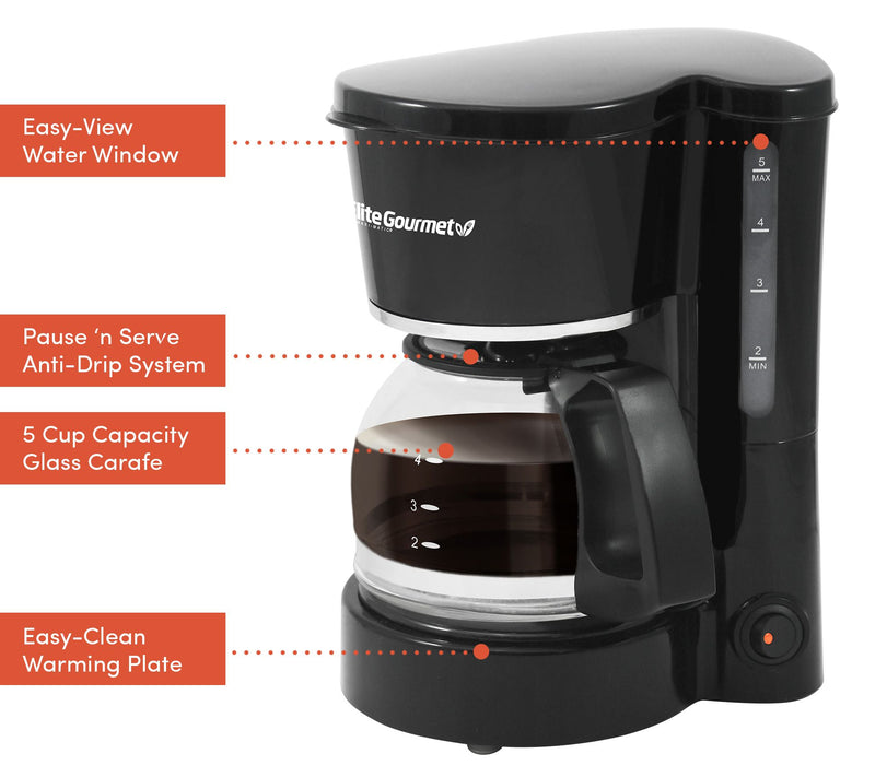 Elite Cuisine 5-Cup Coffeemaker with Pause & Serve — View 4