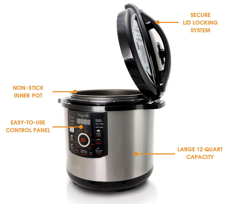 MegaChef 12-Quart Steel Digital Pressure Cooker — View 3