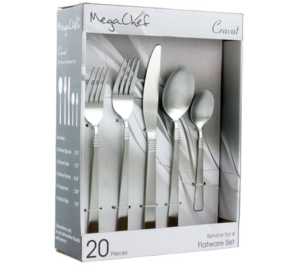 MegaChef Cravat 20-Piece Flatware Utensil Set in Matte Silver
