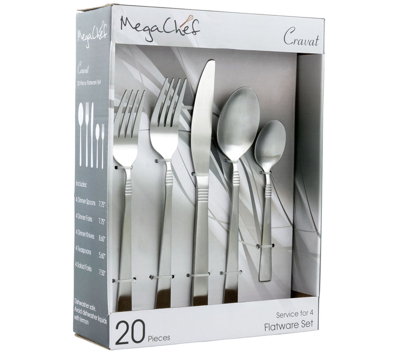 MegaChef Cravat 20-Piece Flatware Utensil Set in Matte Silver — Main view
