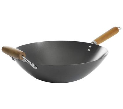 Kenmore 14" Flat Bottom Carbon Steel Wok with Wooden Handles