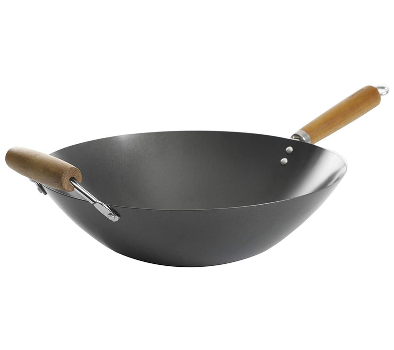 Kenmore 14" Flat Bottom Carbon Steel Wok with Wooden Handles — Main view