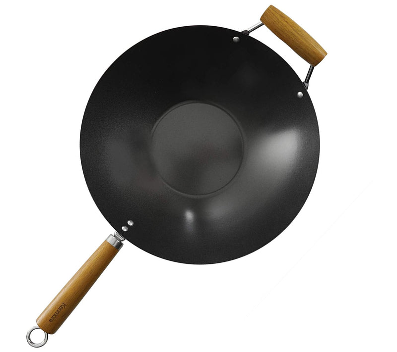 Kenmore 14" Flat Bottom Carbon Steel Wok with Wooden Handles — View 7