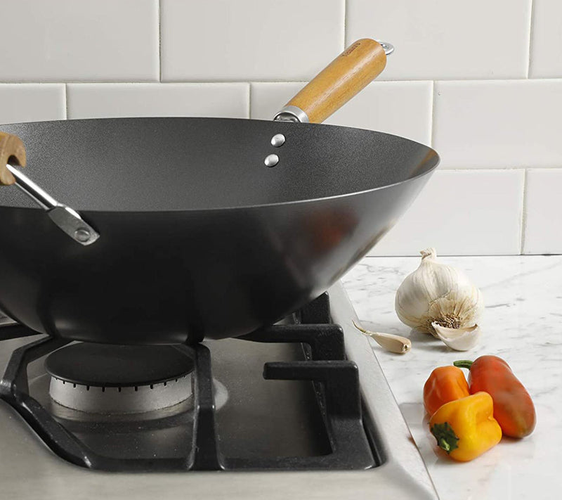 Kenmore 14" Flat Bottom Carbon Steel Wok with Wooden Handles — View 3