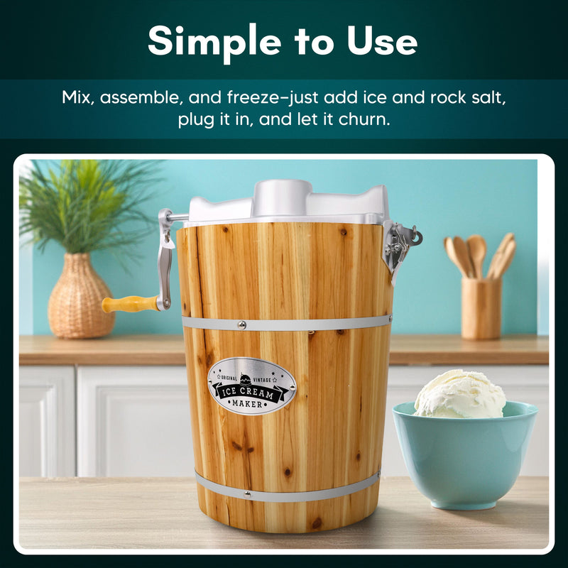 Elite Gourmet 6-Qt Old Fashioned Pine Bucket Ice Cream Maker — View 4