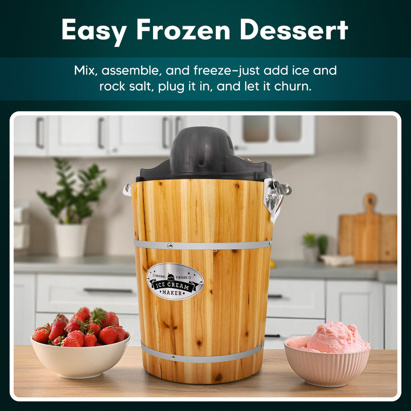 Elite Gourmet 6-Qt Old Fashioned Pine Bucket Ice Cream Maker — View 3