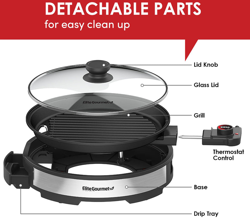 Elite Gourmet 12" Deluxe Indoor Grill with Lid — View 3