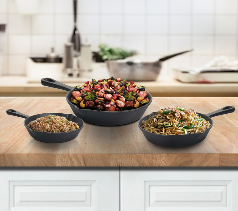 MegaChef Pre-Seasoned 3 Piece Cast Iron SkilletSet — View 5