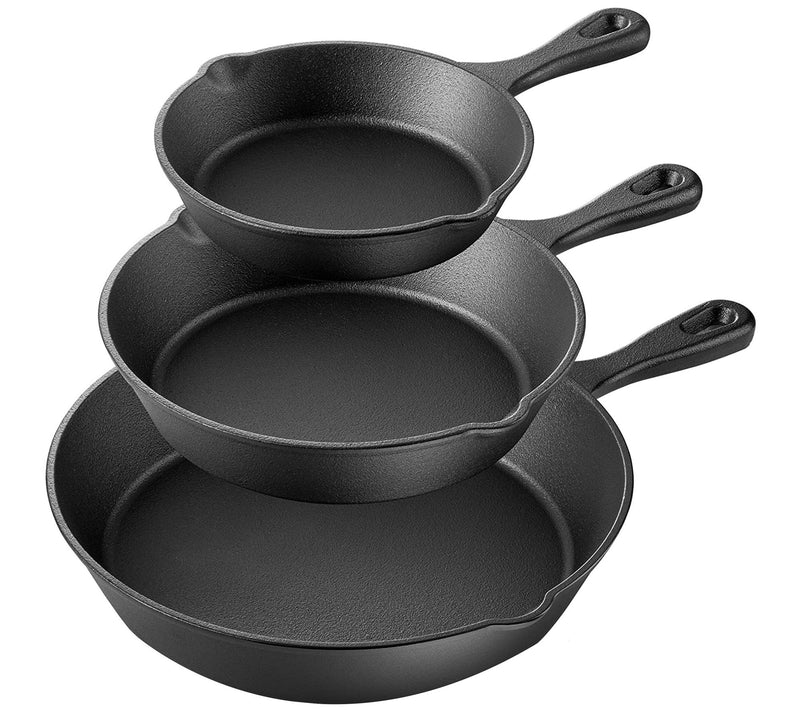 MegaChef Pre-Seasoned 3 Piece Cast Iron SkilletSet — Main view
