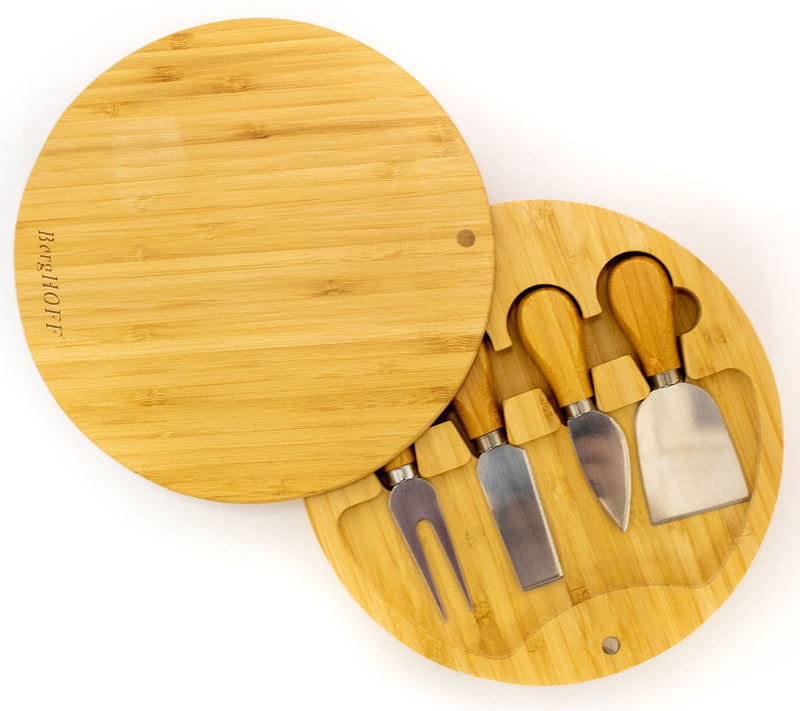 BergHOFF Bamboo 6pc Round Cheese Board Set w/ 48.7x1.5" Tools — Main view