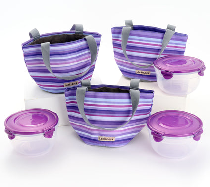 LocknLock Set of 3 Mini Tote Bags with (3) 4-Cup Bowls