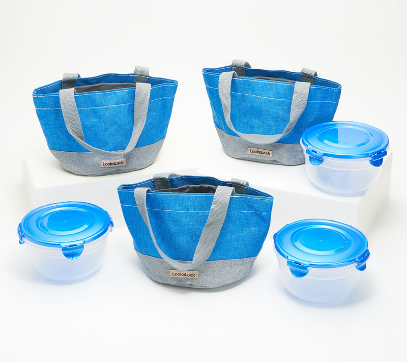 LocknLock Set of 3 Mini Tote Bags with (3) 4-Cup Bowls — View 5