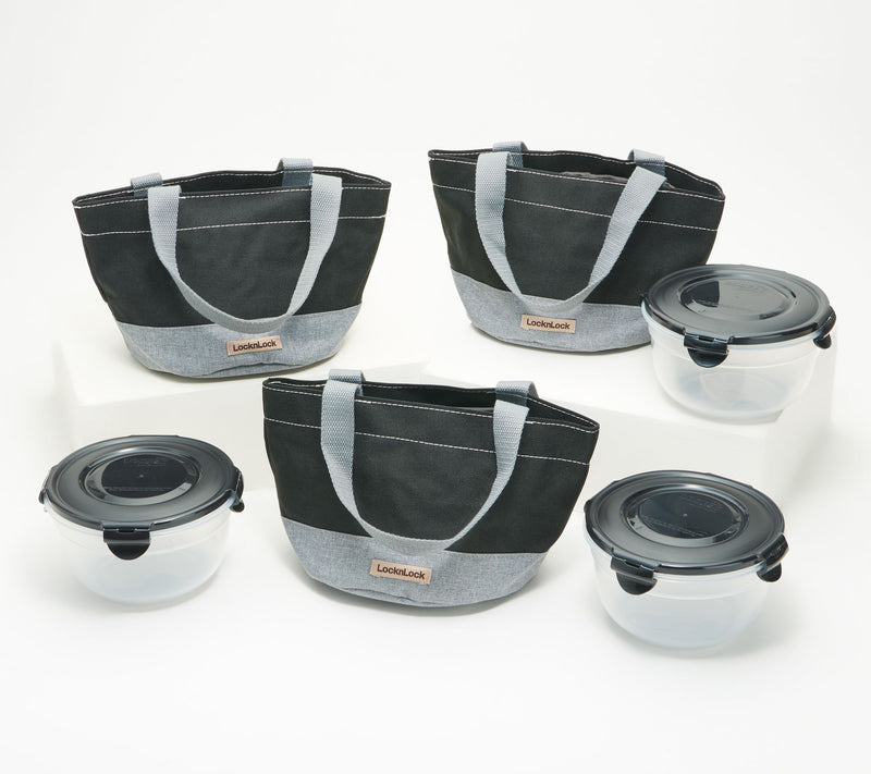 LocknLock Set of 3 Mini Tote Bags with (3) 4-Cup Bowls — View 3