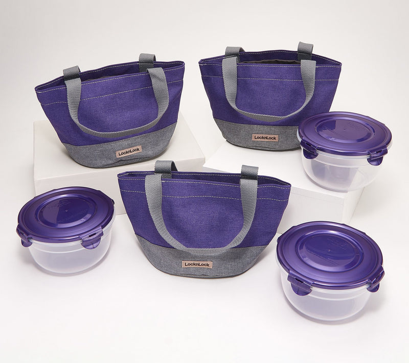 LocknLock Set of 3 Mini Tote Bags with (3) 4-Cup Bowls — View 32