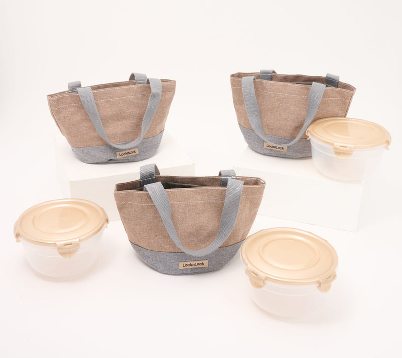 LocknLock Set of 3 Mini Tote Bags with (3) 4-Cup Bowls — View 17