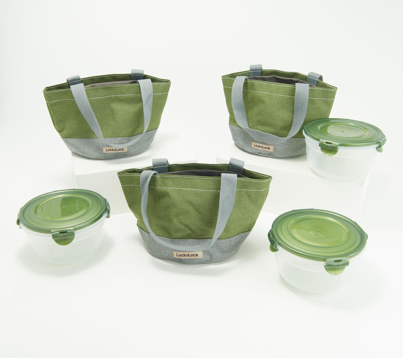 LocknLock Set of 3 Mini Tote Bags with (3) 4-Cup Bowls — View 35