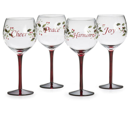 Pfaltzgraff Set of 4 Winterberry Sentiment WineGlass