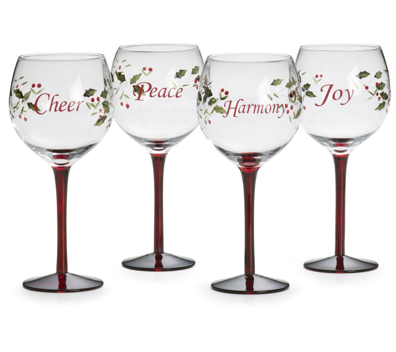 Pfaltzgraff Set of 4 Winterberry Sentiment WineGlass — Main view