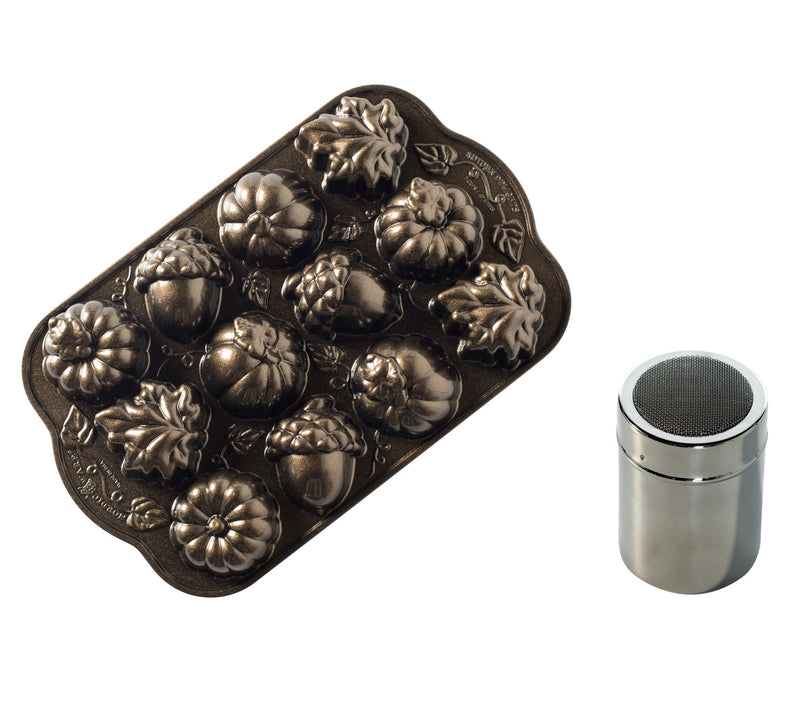 Nordic Ware Autumn Delights Cakelet Pan & Duste r — View 3