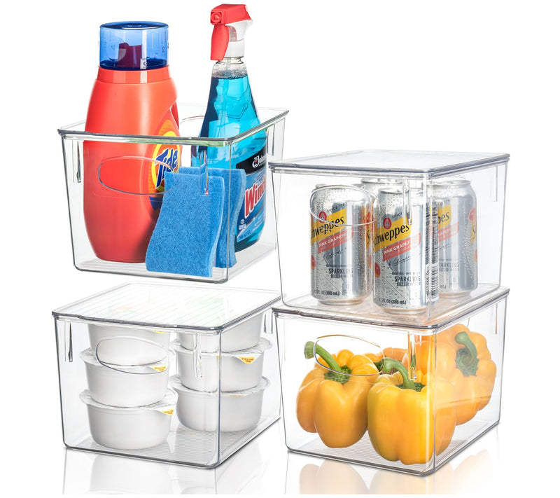 Sorbus 4 Pack Clear Fridge Bins With Handle and Lid — View 5