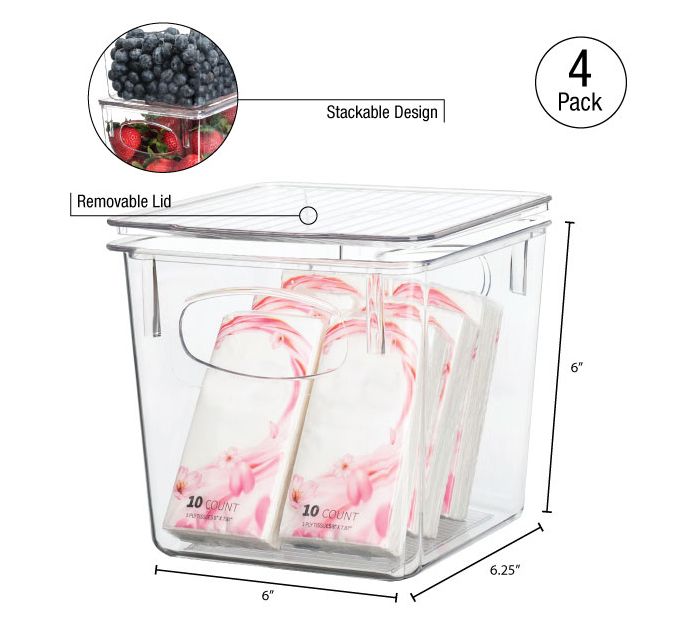 Sorbus 4 Pack Small Clear Fridge Bins With Hand les and Lids — View 5