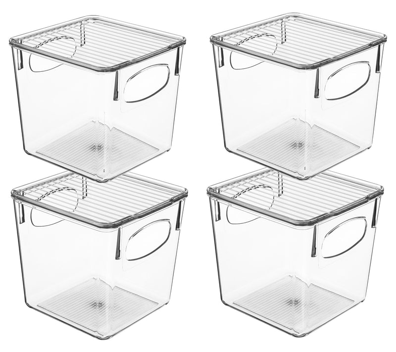 Sorbus 4 Pack Small Clear Fridge Bins With Hand les and Lids — Main view