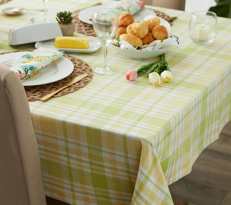 Design Imports 60" x 104" Lemon Bliss Plaid Tab lecloth — View 7