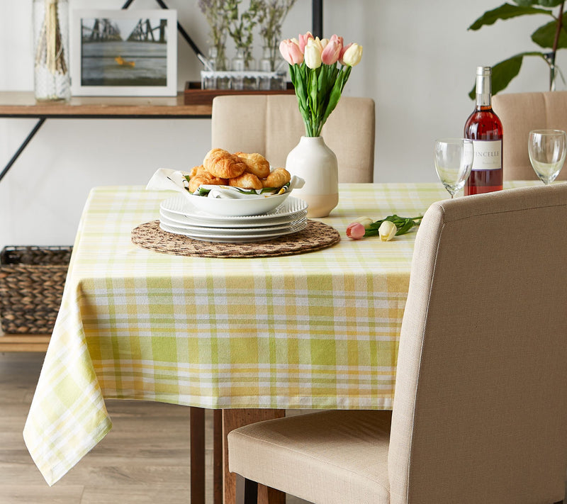 Design Imports 60" x 104" Lemon Bliss Plaid Tab lecloth — View 6