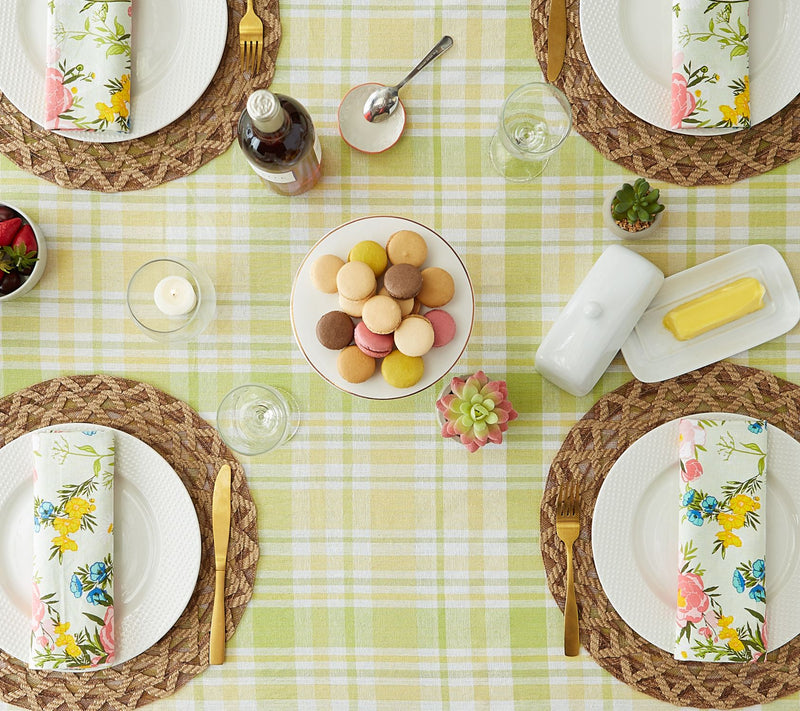 Design Imports 60" x 104" Lemon Bliss Plaid Tab lecloth — View 9