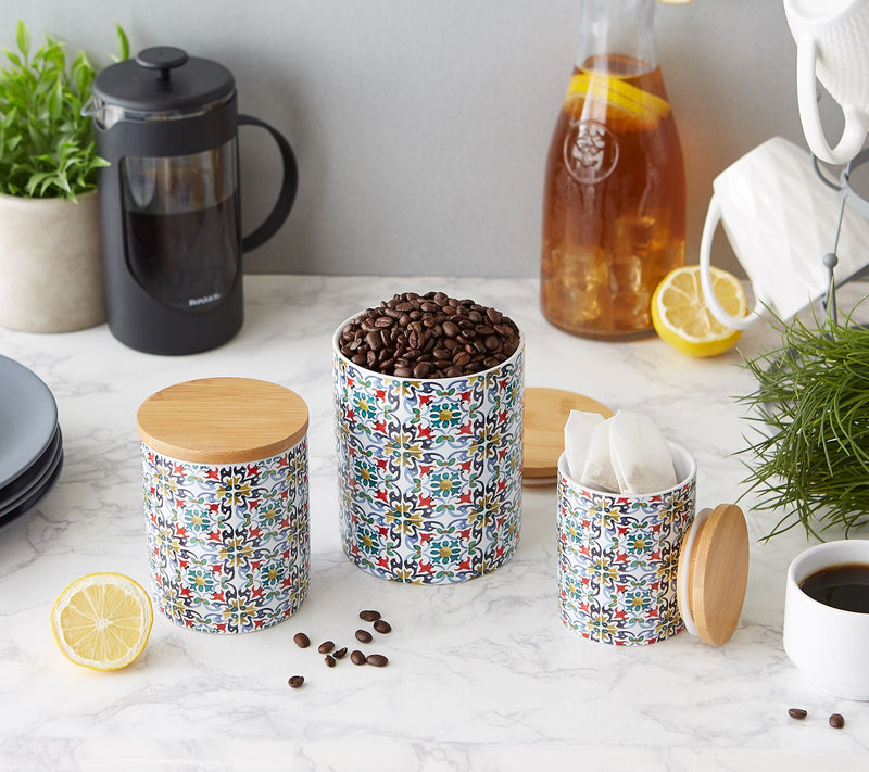 Design Imports Set of 3 Floral Tile Ceramic Canisters — View 8