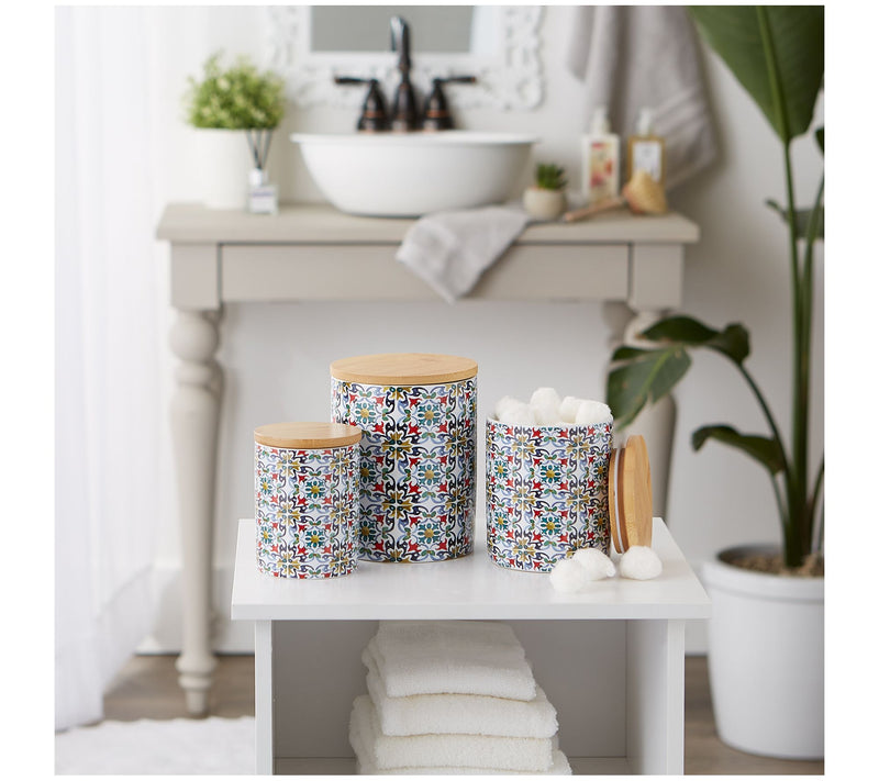 Design Imports Set of 3 Floral Tile Ceramic Canisters — View 7