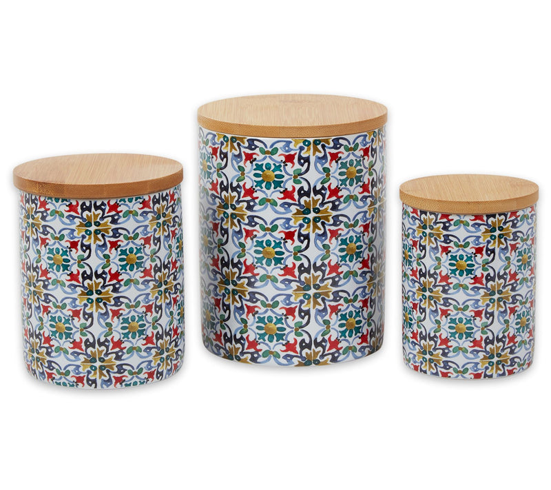 Design Imports Set of 3 Floral Tile Ceramic Canisters — View 3