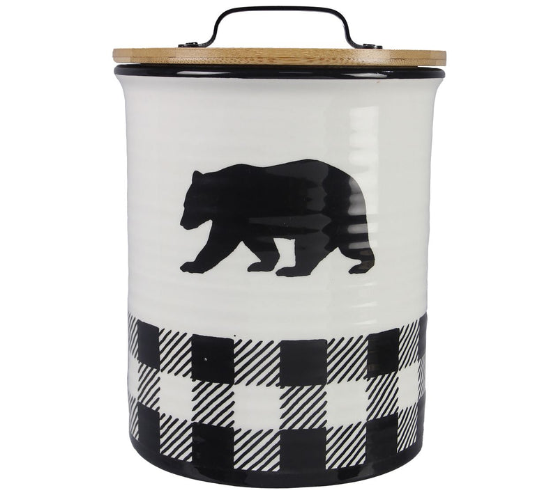 Young's Inc. Black & White Buffalo Plaid Bear T reat Jar — Main view